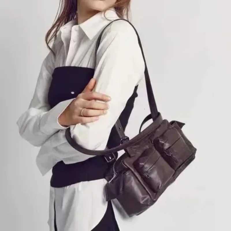 Korea New 2025 Motorcycle Bags Womens Crossbody Bag Small Designer Commuter Handbag Cowhide Leather Single Shoulder BagW251115