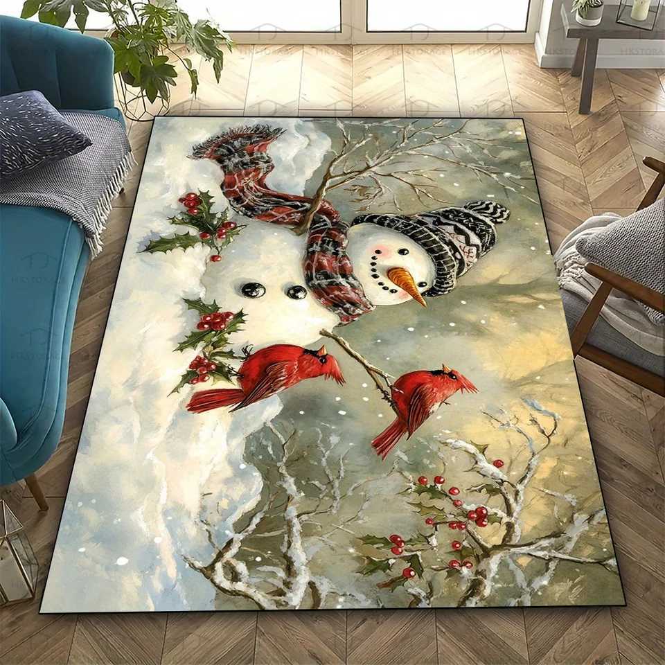 Cute Snowman and Red Bird Pattern Area Rug Christmas Decor for Patio/Garden/Yard/Bedroom/Living Room Outdoor Floor MatM251117