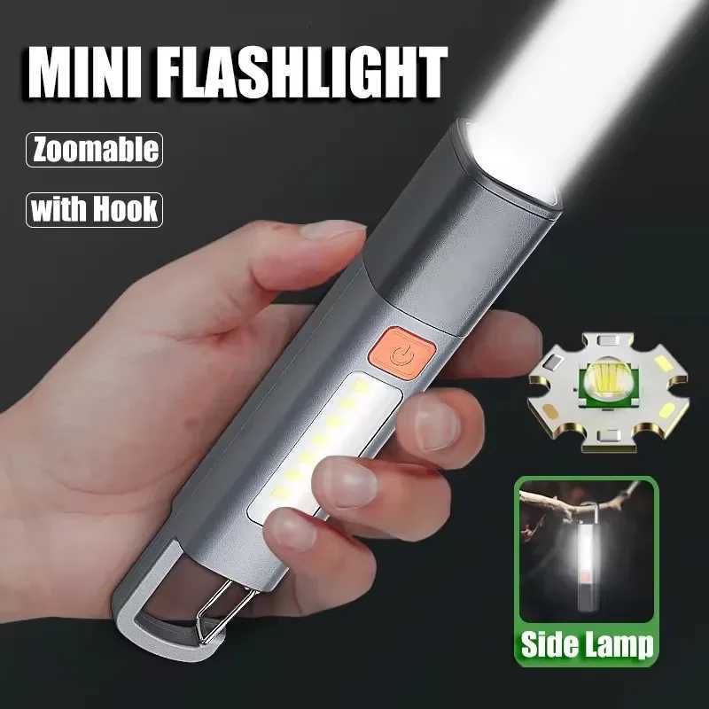 1-10PCS Super Bright LED Flashlight XPE Torch Light With Hook Camping Light USB Rechargeable Zoomable Waterproof Flashlight M251117