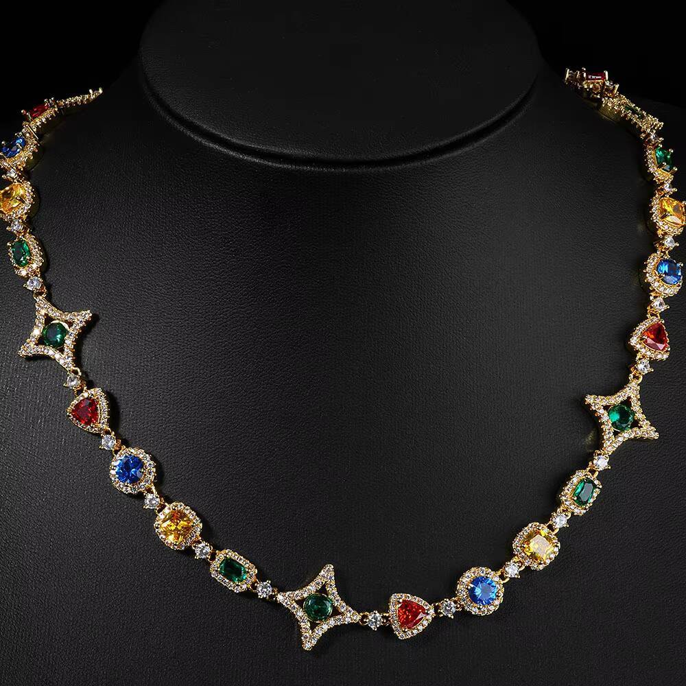 NUOYA Geometric Link Necklace New Collection Colorful Zircon Stones Colored Gemstone Motif Chain Hip Hop Jewelry