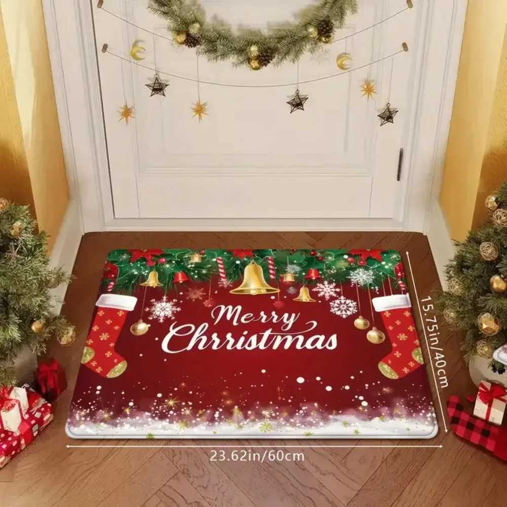 1 Pc Christmas Decorative Doormat Red Christmas Tree Bell Pattern Soft Entry Mat For Bathroom And Kitchen Pvc Backing Non-SlipM251117