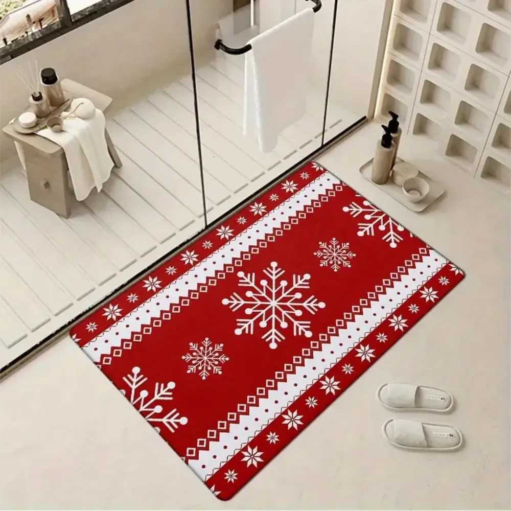 VIKAMA Christmas crystal velvet floor mat holiday cartoon bathroom anti-slip mat Christmas atmosphere snowflake deer door matM251117