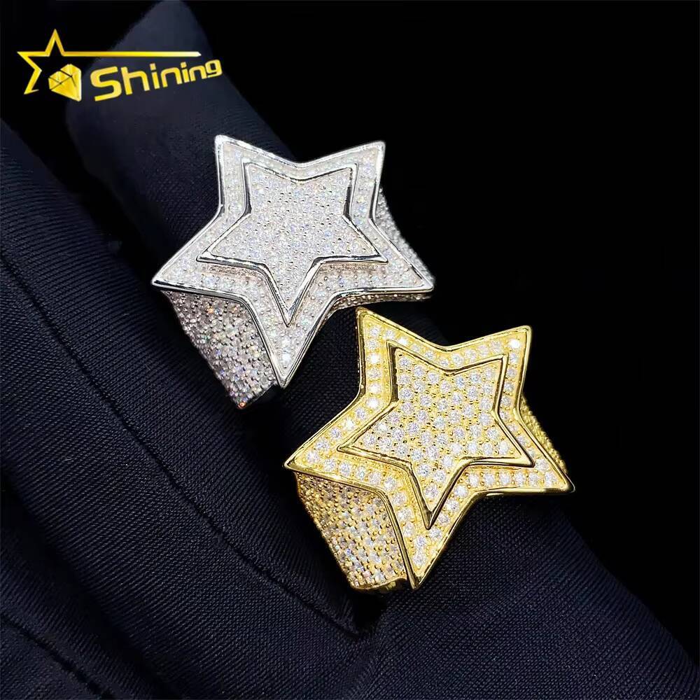 Hip Hop Iced Out Lab Diamond Jewelry Silver 925 Vvs Moissanite Men Star Rings