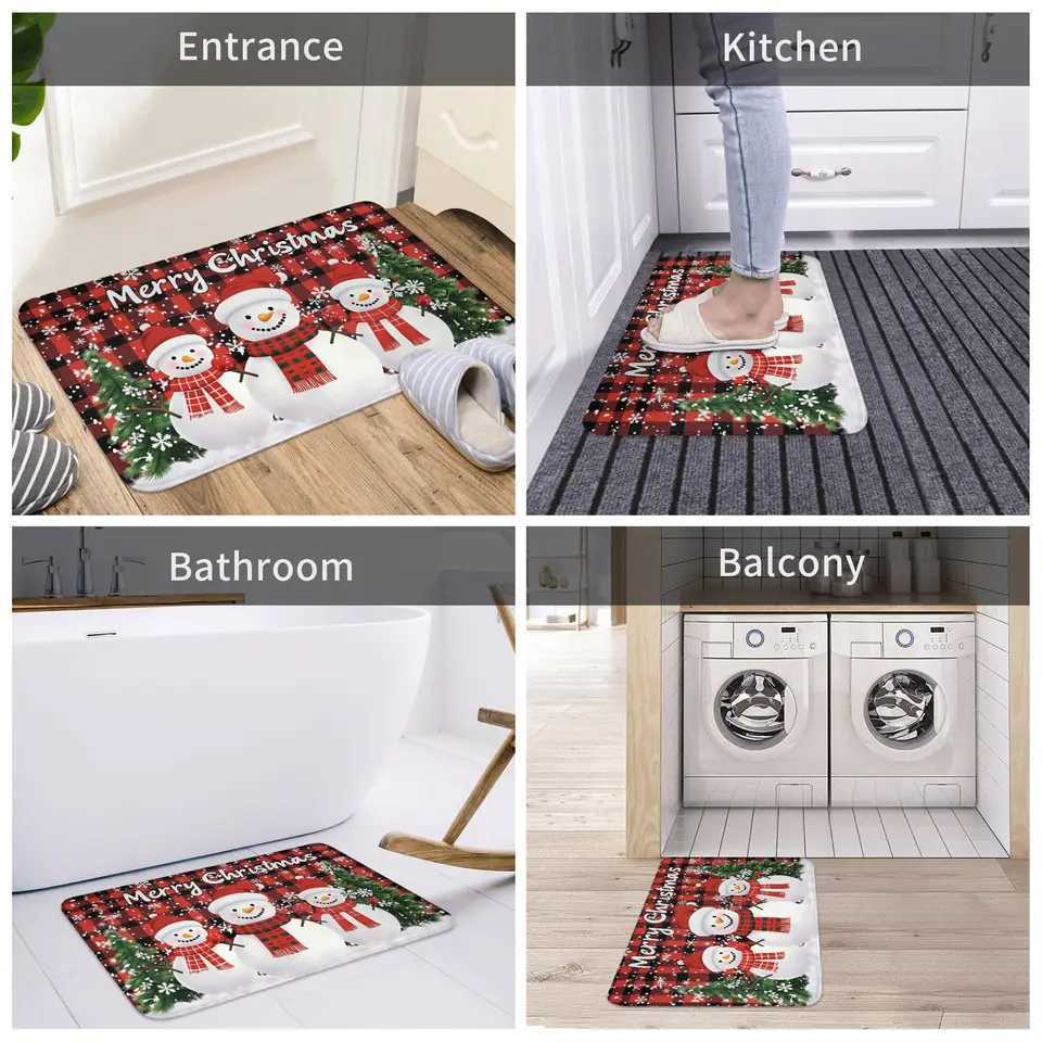 Snowman Pattern Merry Christmas Doormat Non-Slip Entrance Kitchen Bath Door Floor Mat Toilet Carpet RugM251117