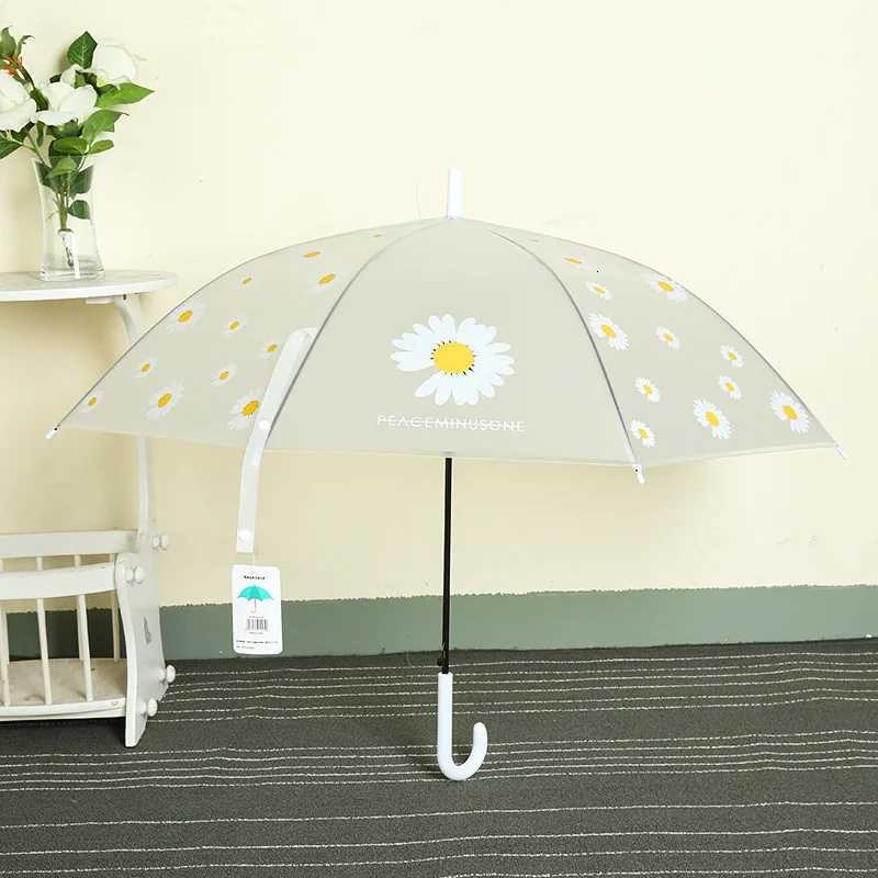 Transparent Daisy Long Handle Umbrella Super Light Flower Printing Umbrella 8 Bone Semi-Automatic Umbrellas for Women Kids C251117