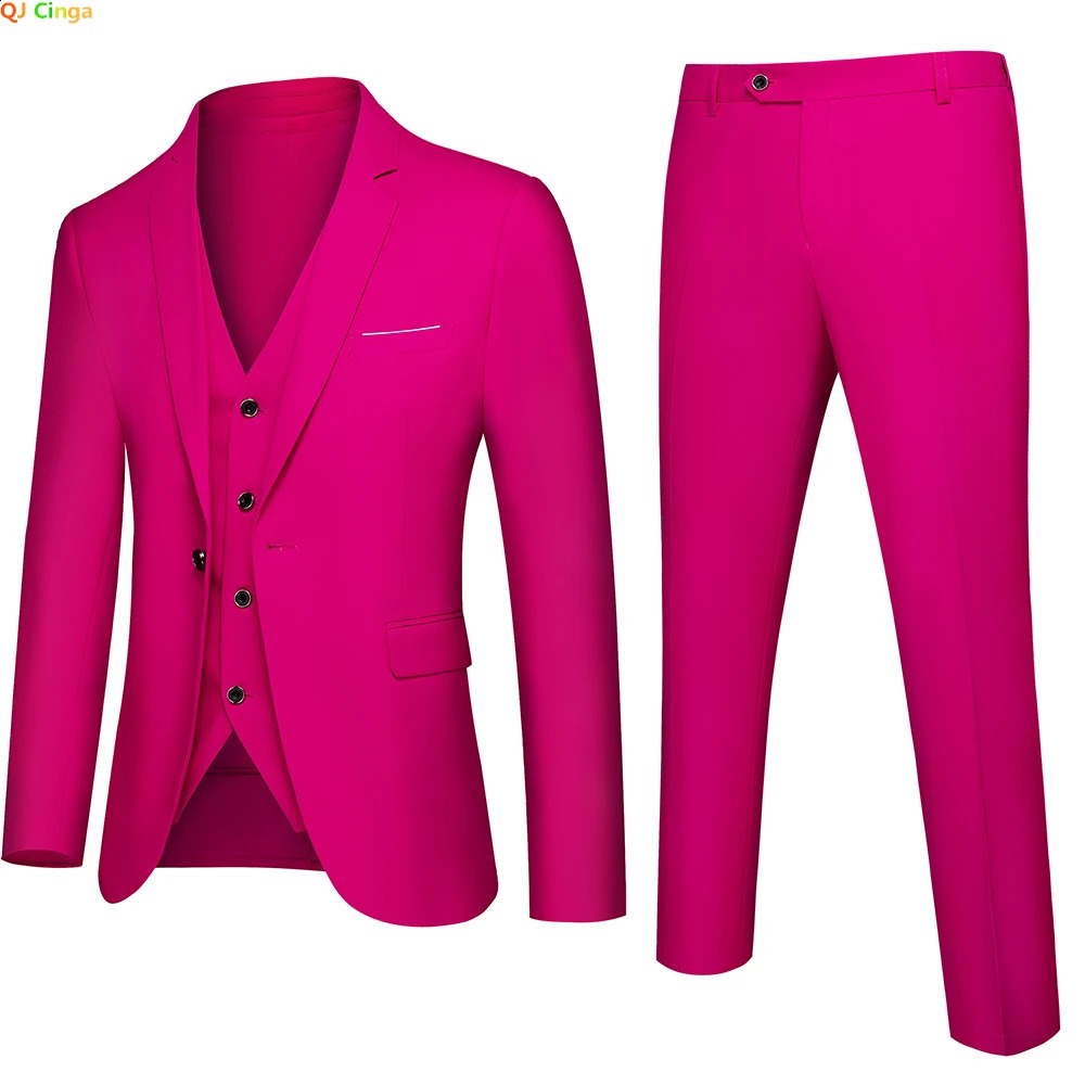 Spring Slim Mens Suit 3 Pieces Set Jacket Pants Vest Wedding Party Office Men Blazer Coat Trousers Asian Size 250415