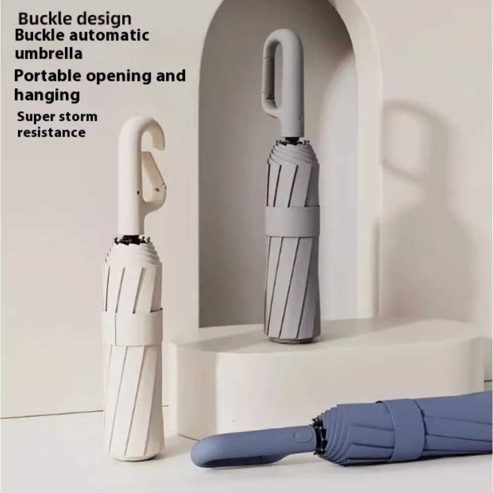 Automatic Reverse Folding Umbrella Windproof Reflective UV Protection Compact Travel Umbrella with Carabiner Handle C251117