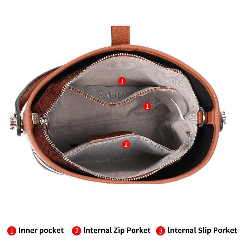 New canvas paired with cowhide womens shoulder crossbody bag fashionable plaid pattern bucket bagW251115