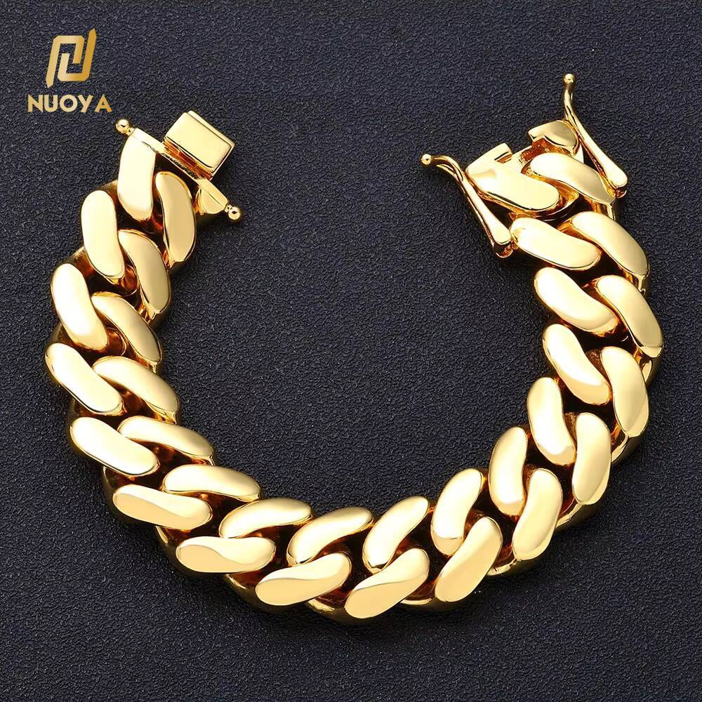 NUOYA Heavy Duty 22mm Cuban Link Bracelet for Men High Polish 18K Gold Plated Hip Hop Jewelry Wholesale Miami Style Chain
