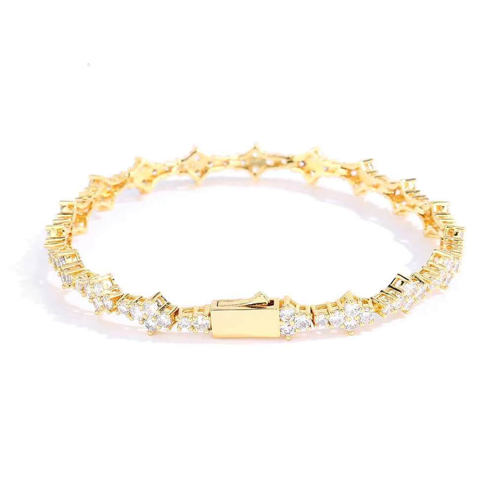Moissanite Hiphop Jewelry 65mm Lced Out Flower Tennis Chain 18K Gold Plated Micro Pave CZ Diamond Tennis Chain Bracelet