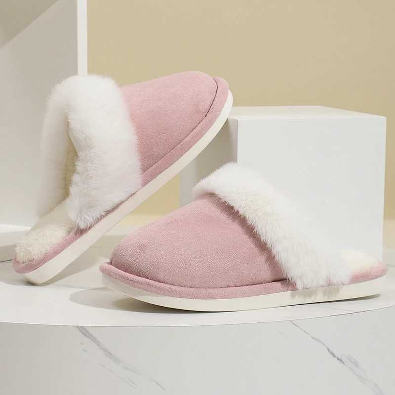 Lucyever Pink Faux Suede Faux Fur Slippers Women Home Warm Non Slip Slides Woman Casual Flat Heels Plush Slipper Shoes Female H251117