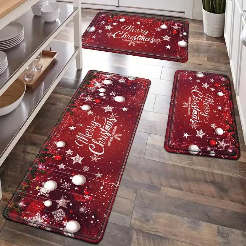 Christmas Kitchen Mats Entrance Doormat Decor Winter Xmas Hallway Balcony Rugs Bath Non-slip Foot Pad Christmas DecorationsM251117