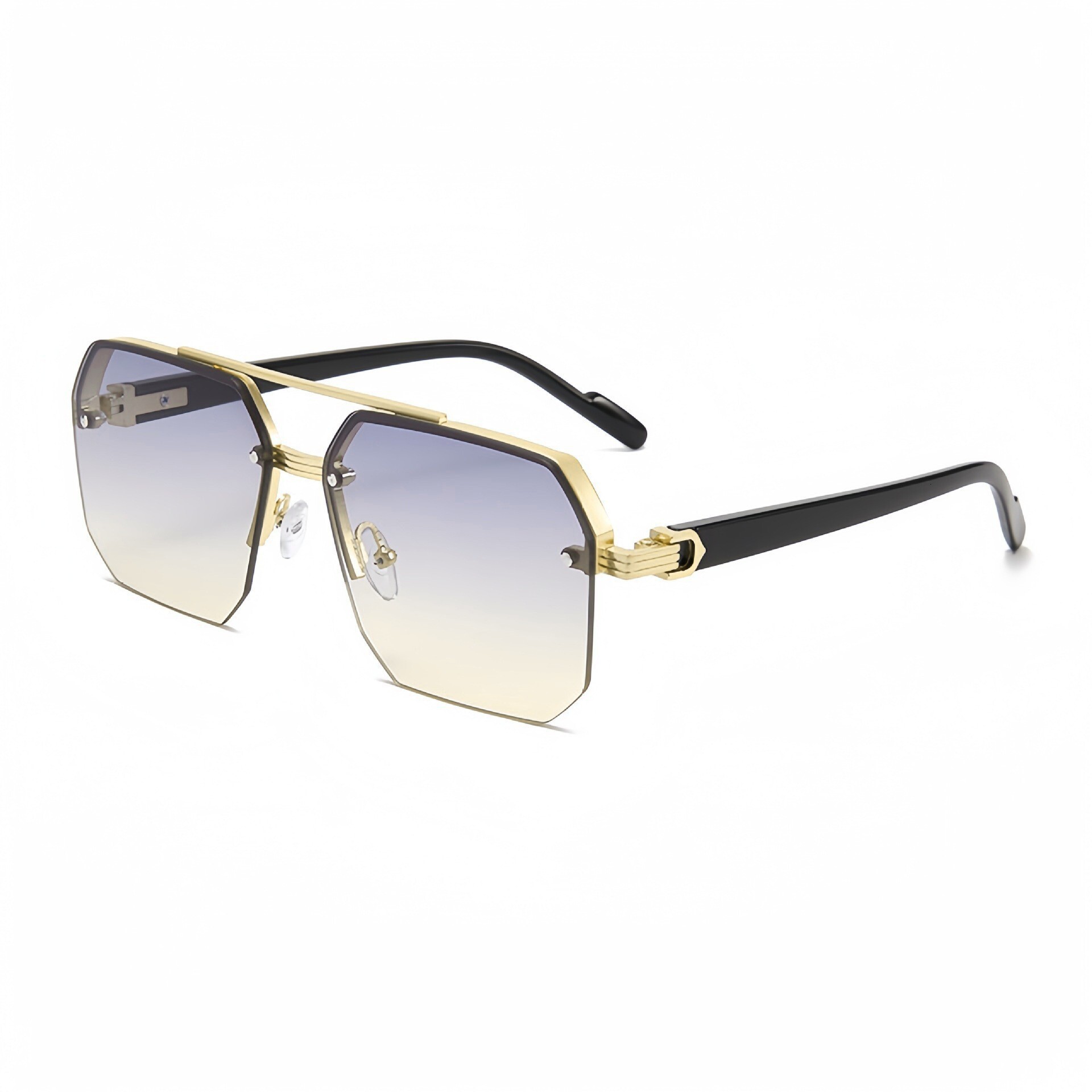 Fashionable Double Bridge Metal Sunglasses for Men and Women UV400 Protective Square Half Frame Designer Glasses