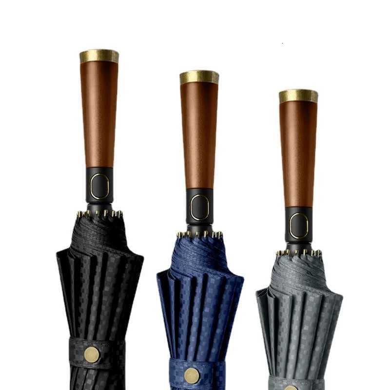 Vintage Straight Handle Umbrella Luxury Wooden Long Handle Umbrella 16K Windproof Reinforced Men Large Business Umbrellas Gifts C251117