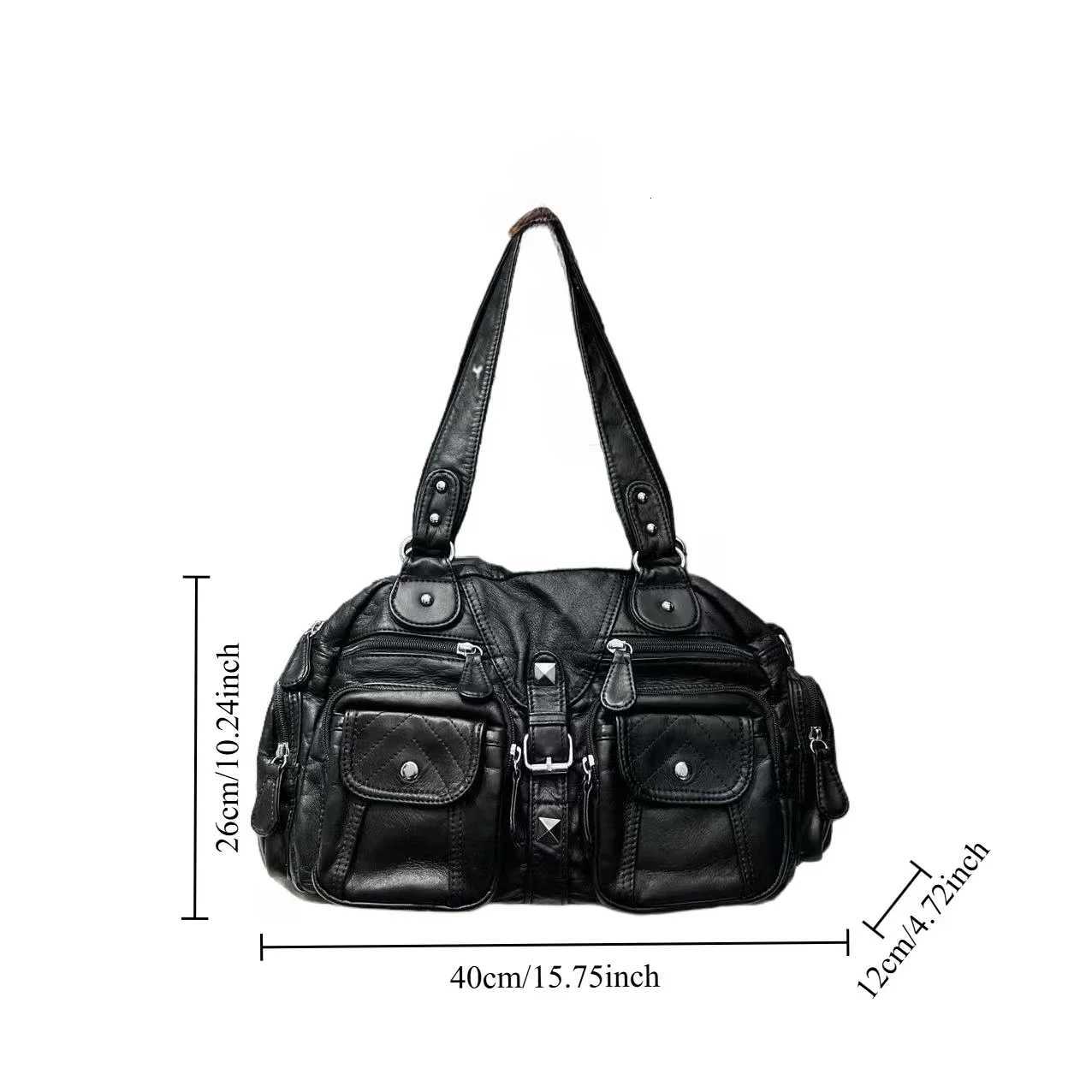 Ladies fashionable retro vintage hot girl motorcycle tote bag with large capacity Y2K washed vegan leather shoulder bagW251117