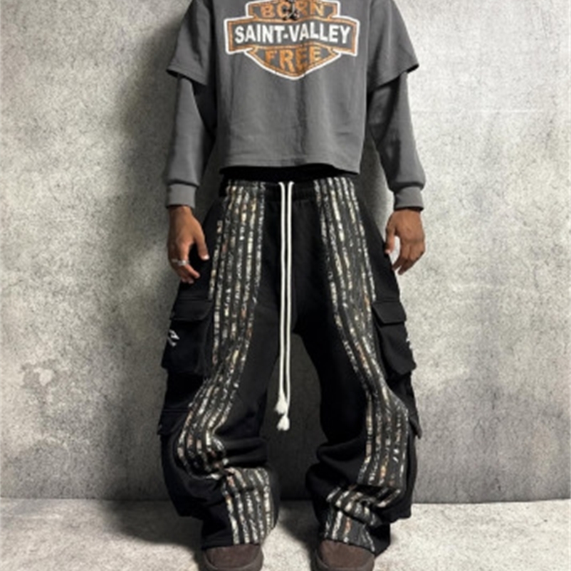 Classic all-in-one fashion casual contrast striped patchwork casual pants for men and women retro street straight leg sweatpants 250415