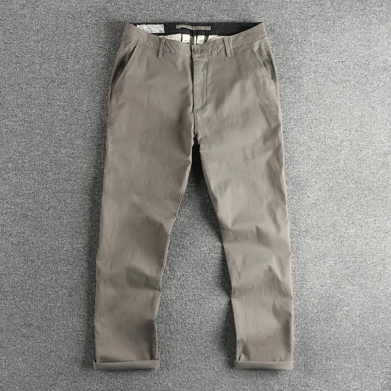 Men's Pants 2025 Spring Autumn American Retro Woven Twill Chino Busniess Simple 97.4% Cotton Washed Casual Straight Trousers