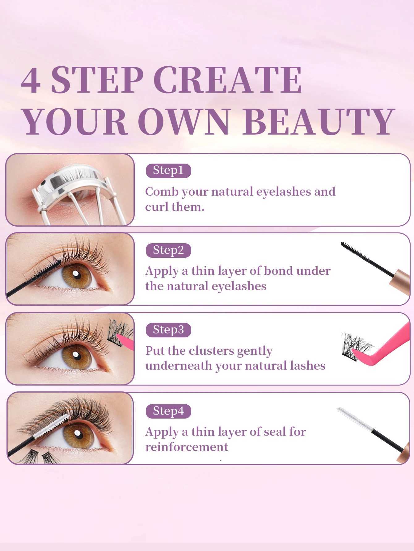 DIY Eyelash Clusters Kit Large Capacity with Lash Bond Seal Lash Tweezers Fluffy Eyelash Extensions Kit DIY at HomeT251117