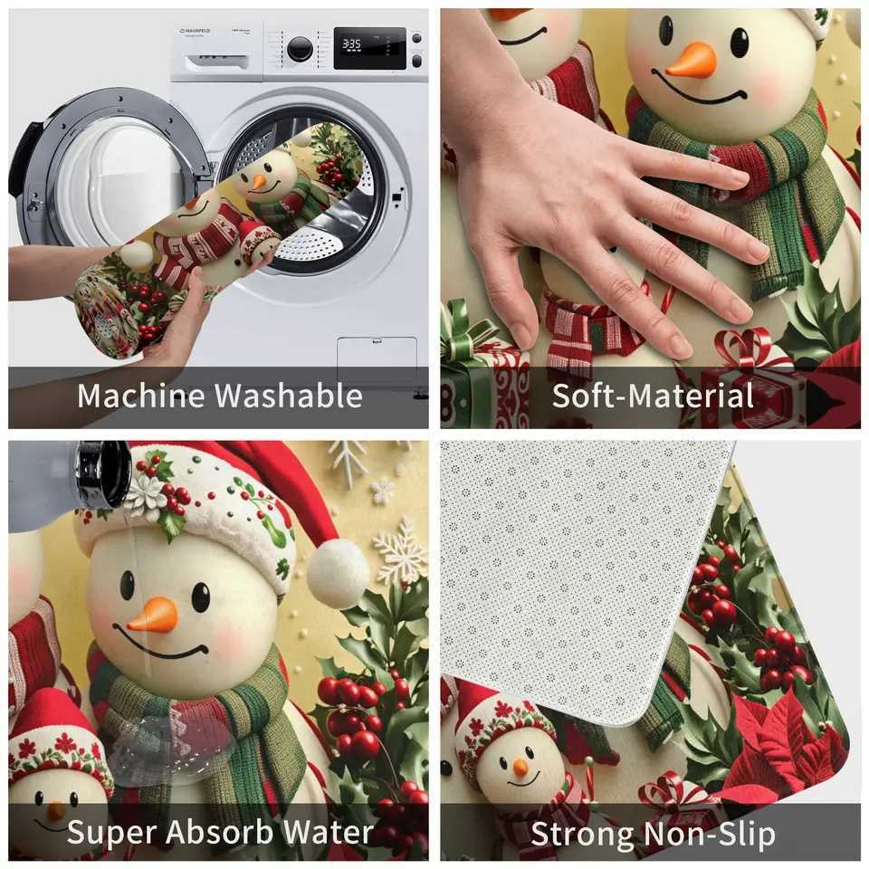Winter Snowman Christmas Print Floor Door Kitchen Bathroom Mats Anti-Slip Outdoor Doormat Garden Entrance Carpet RugM251117