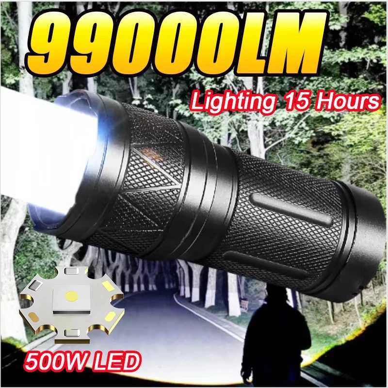 2025 New 15000mAh White Laser Flashlights 990000LM Ultra Powerful Flashlight Zoom USB Rechargeable Lantern Outdoor Camping Torch M251117