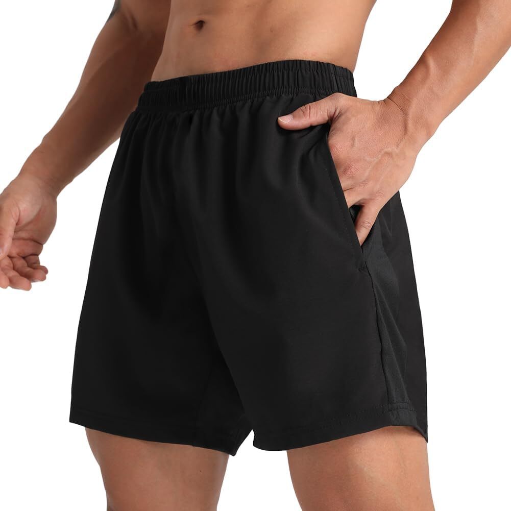2-piece set of men's lightweight running shorts, 5-inch (approximately 12.7 cm) quick drying fitness shorts with zip pockets