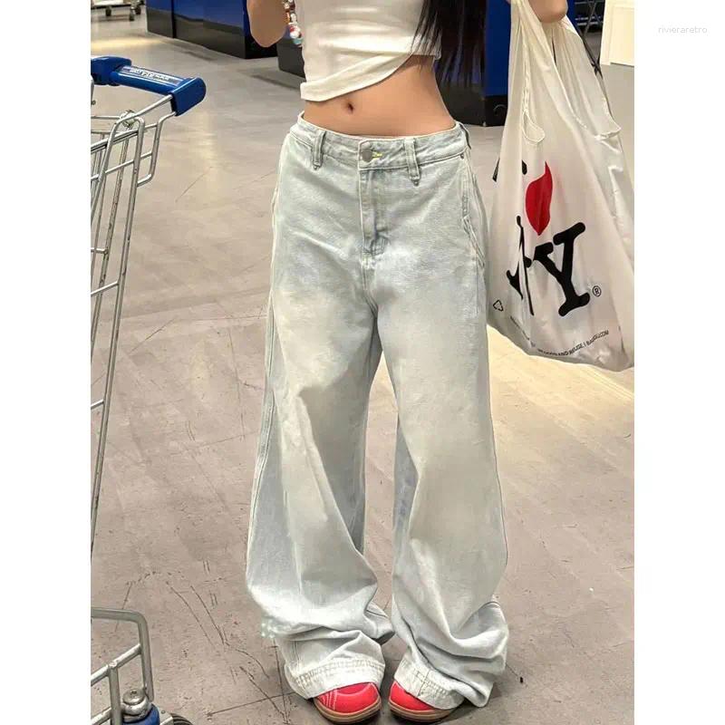 Women's Jeans Blue Women Y2K Baggy Woman Vintage High Waisted Straight Streetwear Casual Summer Big Size Wide Leg Denim Pants Z260313