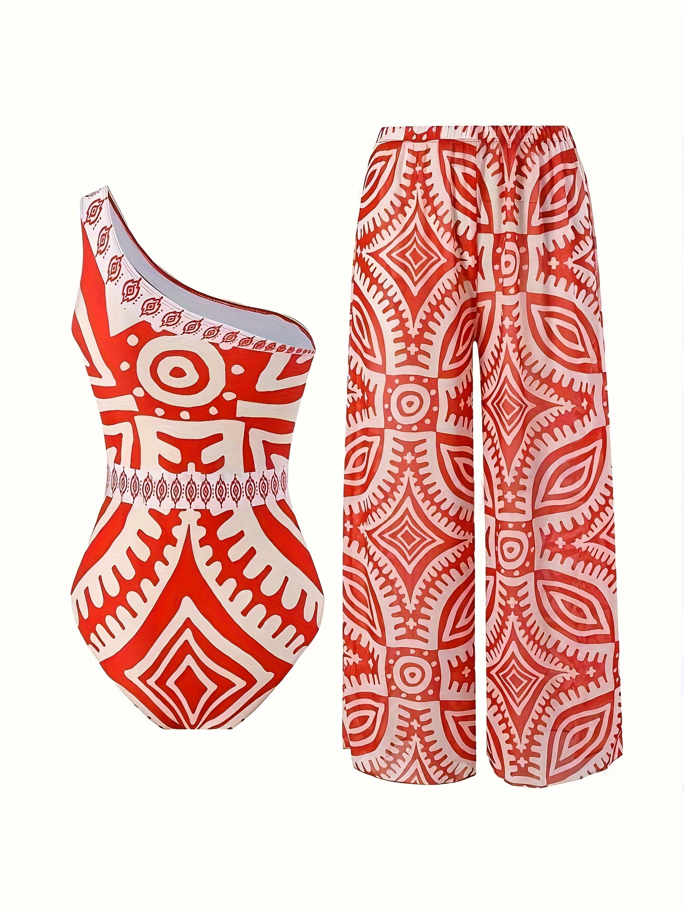 Women One Swimsuit with Cover up Set High Waisted Beach Wrap Skirt Two Piece Bathing Suit