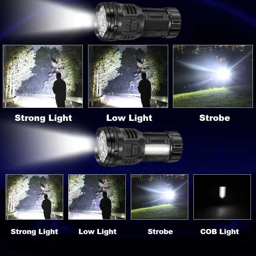Powerful 9LED Flashlight Super Bright Tactical Torch With COB Side Light Camping Lantern USB Rechargeable Outdoor Flashlight M251117