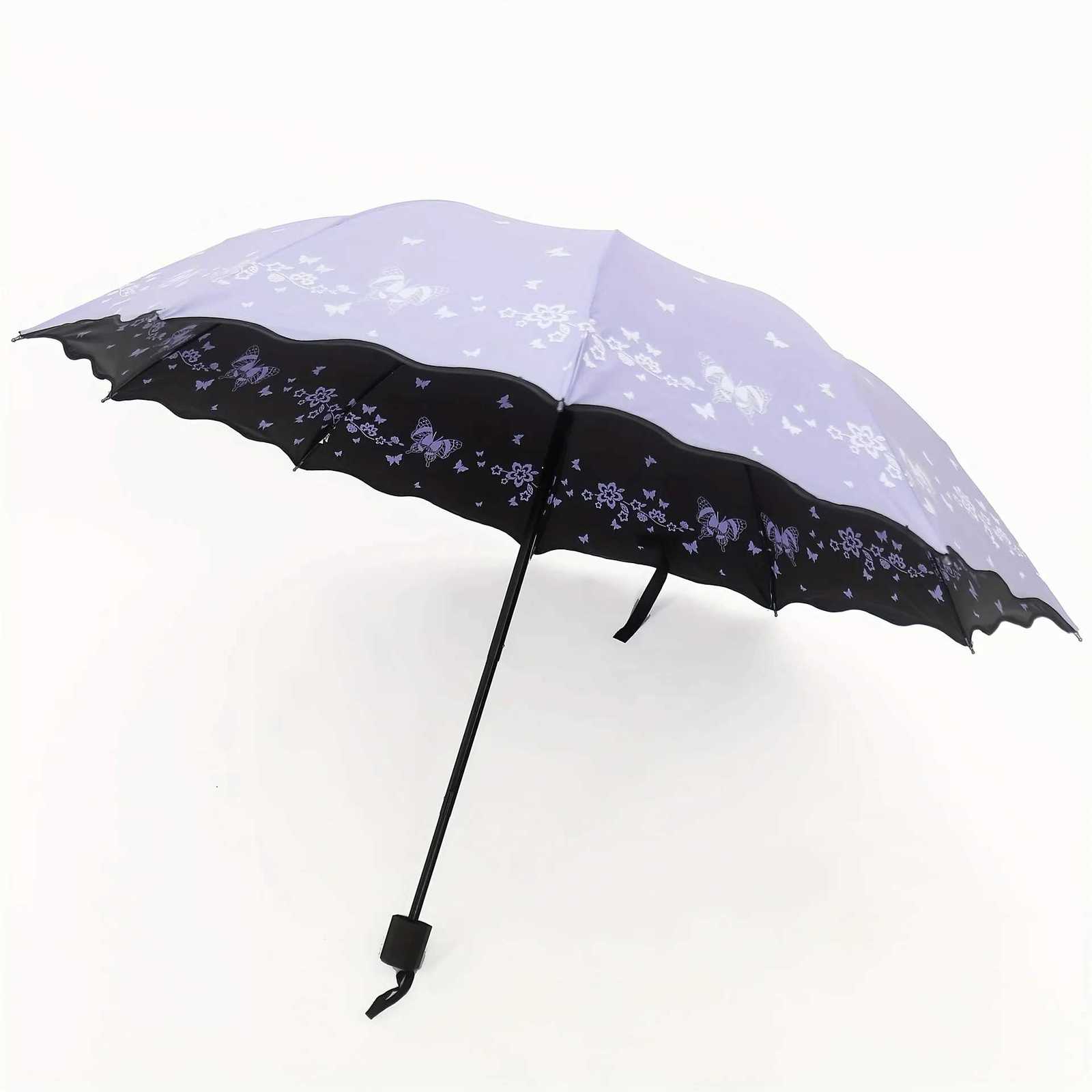 Stylish Double-Sided Butterfly Print Umbrella - Windproof UV Protection Suitable for Sunny and Rainy Days Wavy Ruffle Edge C251117