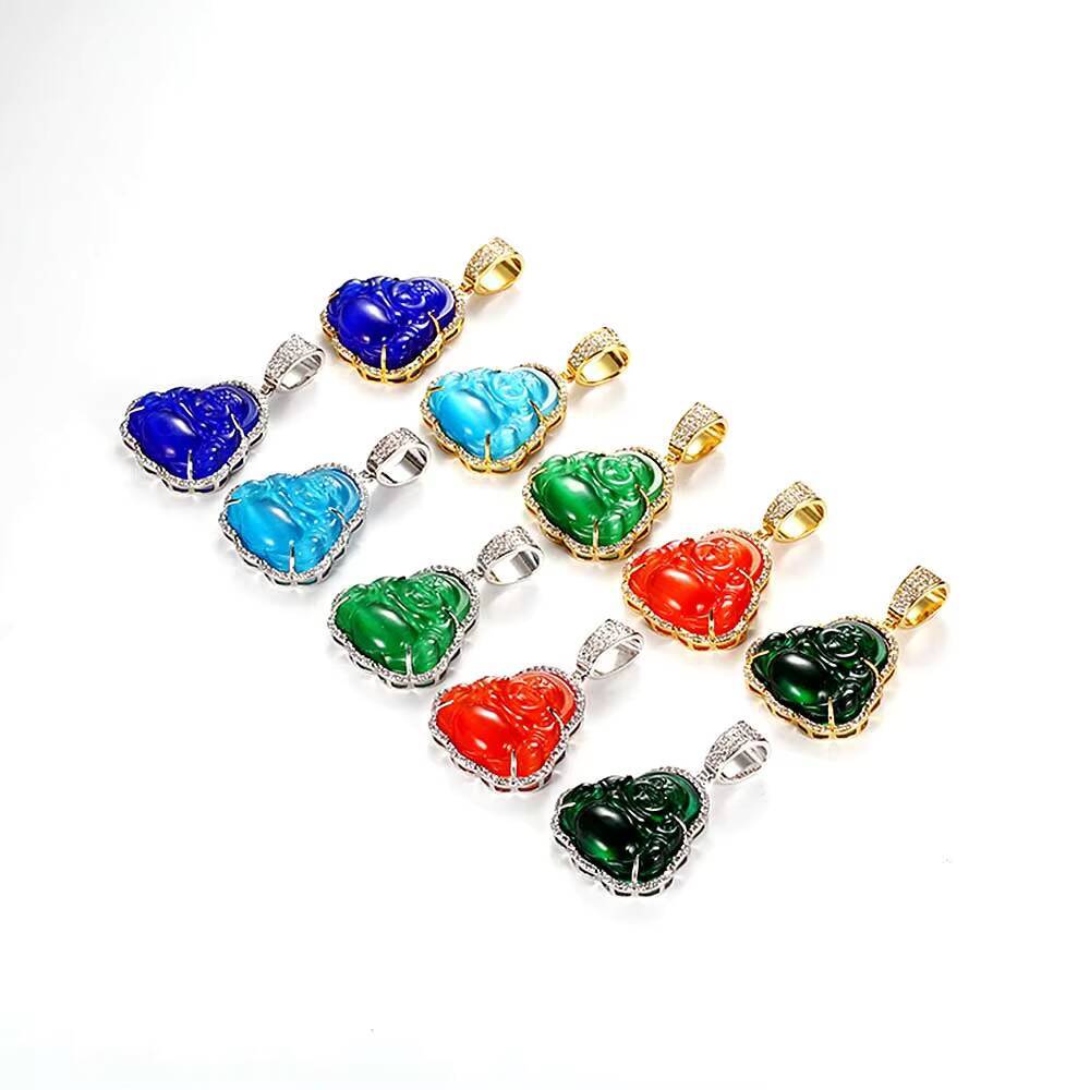Micro Pave CZ Pendant Necklace Hip Hop Jewelry Opal Maitreya Buddha Pendant