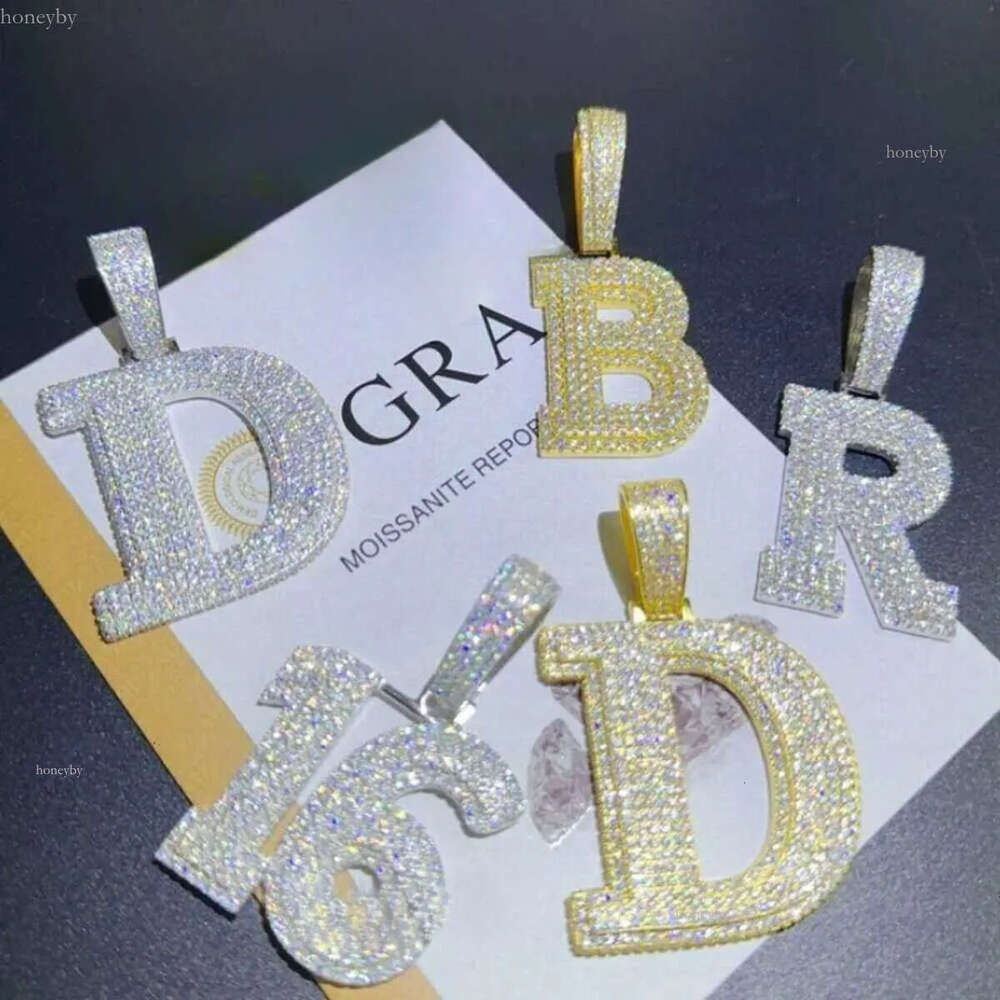 3mm 24inch Rope Chain Jewelry for Men Women Nice GiftA-Z Sterg Sier Shiny Moissanite Letter Pendant with