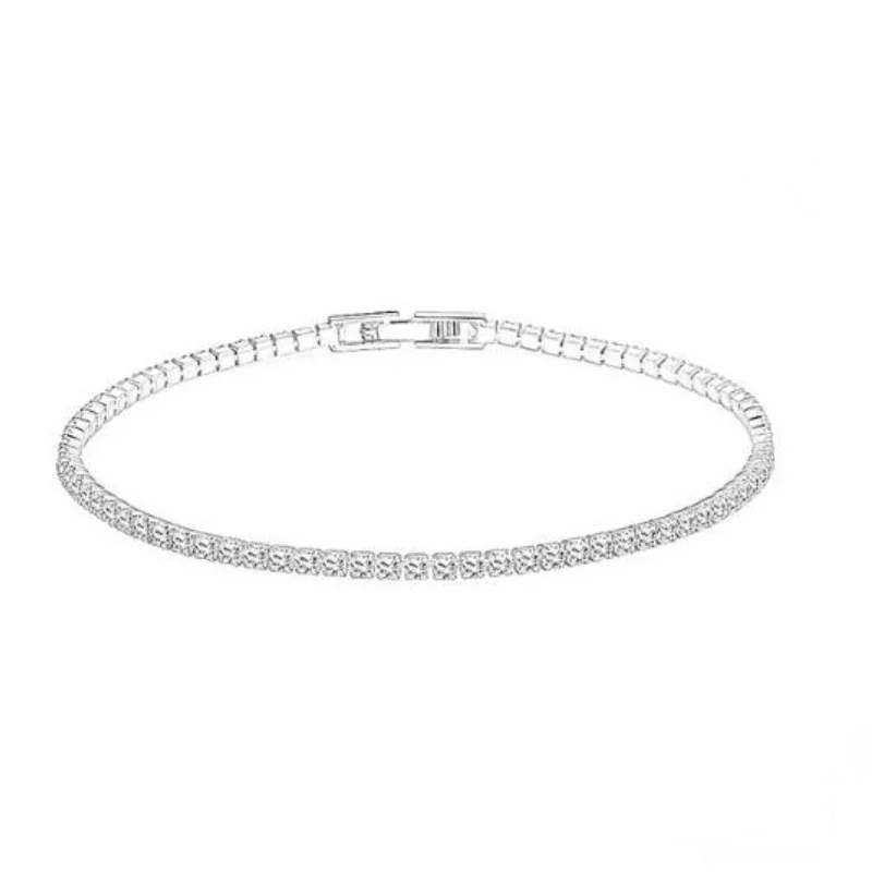 Chic Women's Sterling Silver 925 Tennis Bracelet Featuring Dazzling Zirconia Stones - Ideal for Celebrations (Size Range 16-19cm)