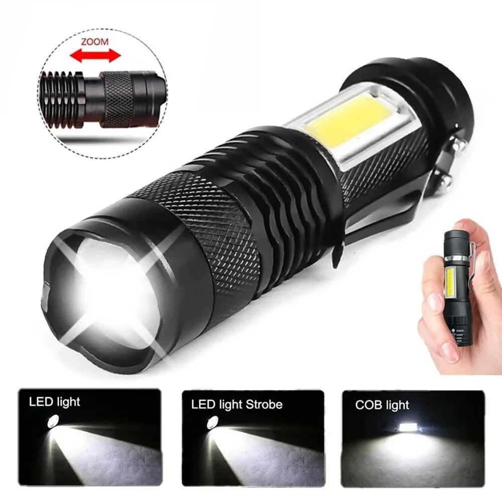 Mini Portable Q5 Led Flashlight Built In Battery Zoom Torch COB Lamp 2000 Lumens Adjustable Pen Light Waterproof for Outdoor M251117
