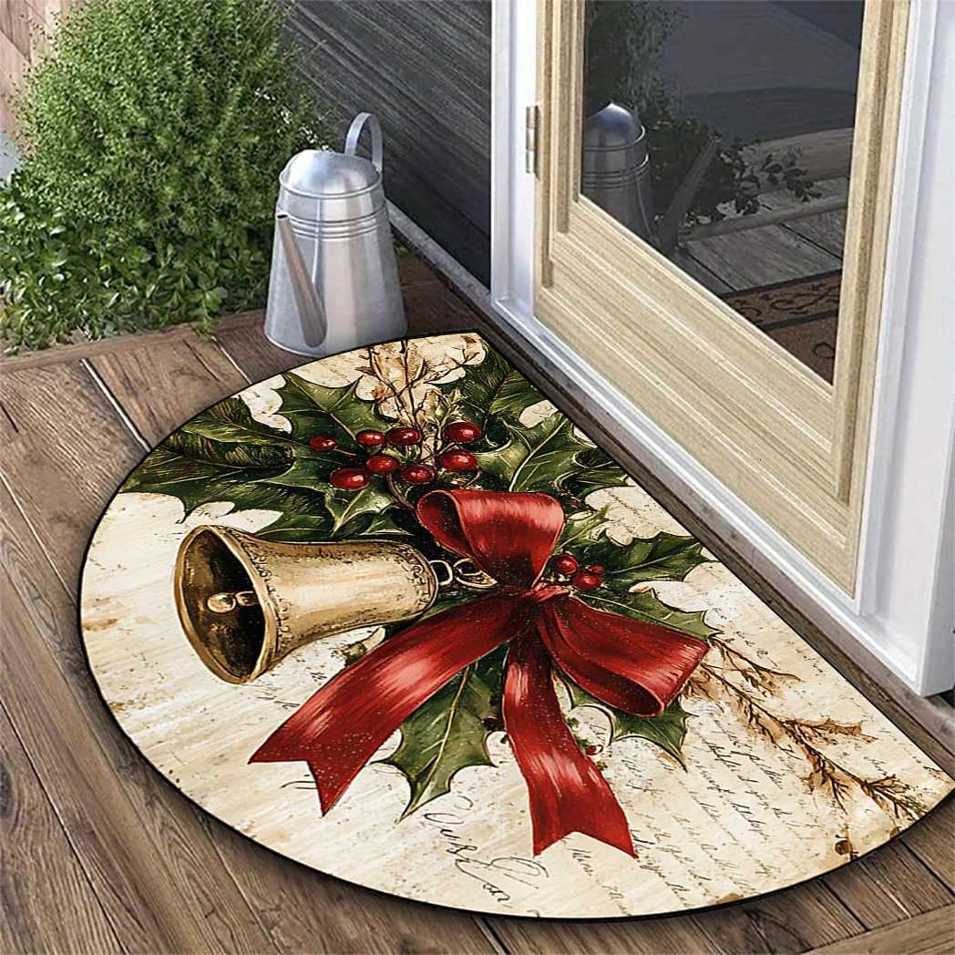 VIKAMA Christmas Bells With Holly Leaves Print Carpet Bathroom Entrance Hall Welcome Mat Home Decor Non-Slip And Dirt-ProofM251117