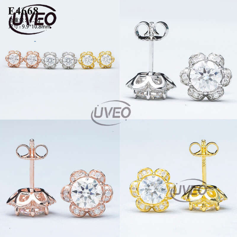 Jewelry Sterling Silver VVS Iced Out Gold 925 Earrings Studs Hiphop Pass Dias Tester Round Cut Couple Gift