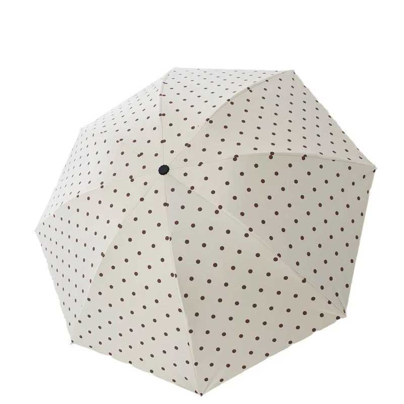 Automatic Folding Polka Dots Umbrella Black Glue Simple UV Protection Sun Rain Outdoor Travel Daily Commute Lightweight Portable C251117