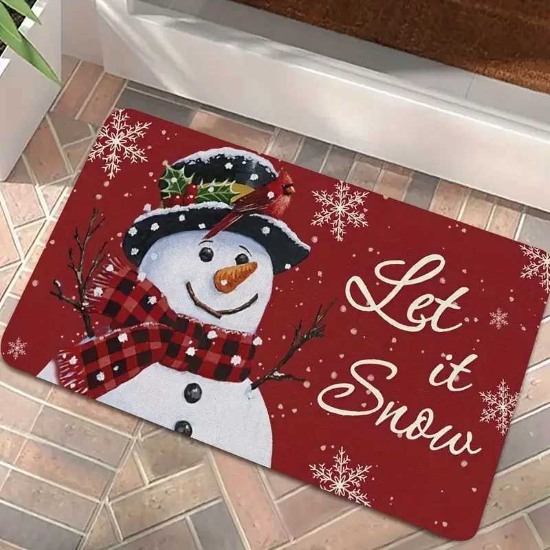Snowman Welcome Floor Mat With Snowflakes And Hearts Winter Doormat Non-Slip Indoor/Outdoor Entry Mat Home Christmas Decor RugM251117