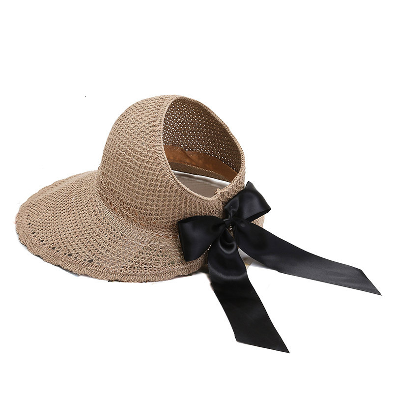 Women Summer Wide Brim Foldable Sun Hat Outdoor AntiUV Beach Visor Caps Empty Top Straw Fashion Bowknot Breathable Cap 250118