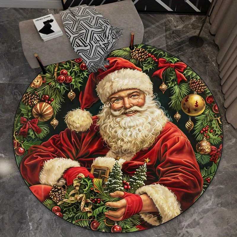 Santa Claus Christmas round rug crystal velvet floor mat holiday decoration festive gift living room bedroom Xmas party carpetM251117