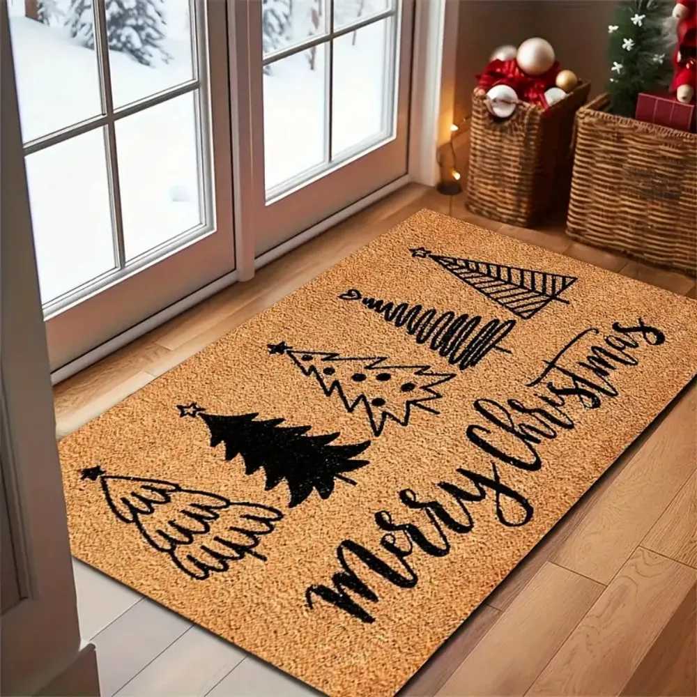 Christmas Decorative Door Mat Christmas Tree Rug Polyester Fiber Carpet Washable Perfect Holiday Gift Indoor and Outdoor UseM251117