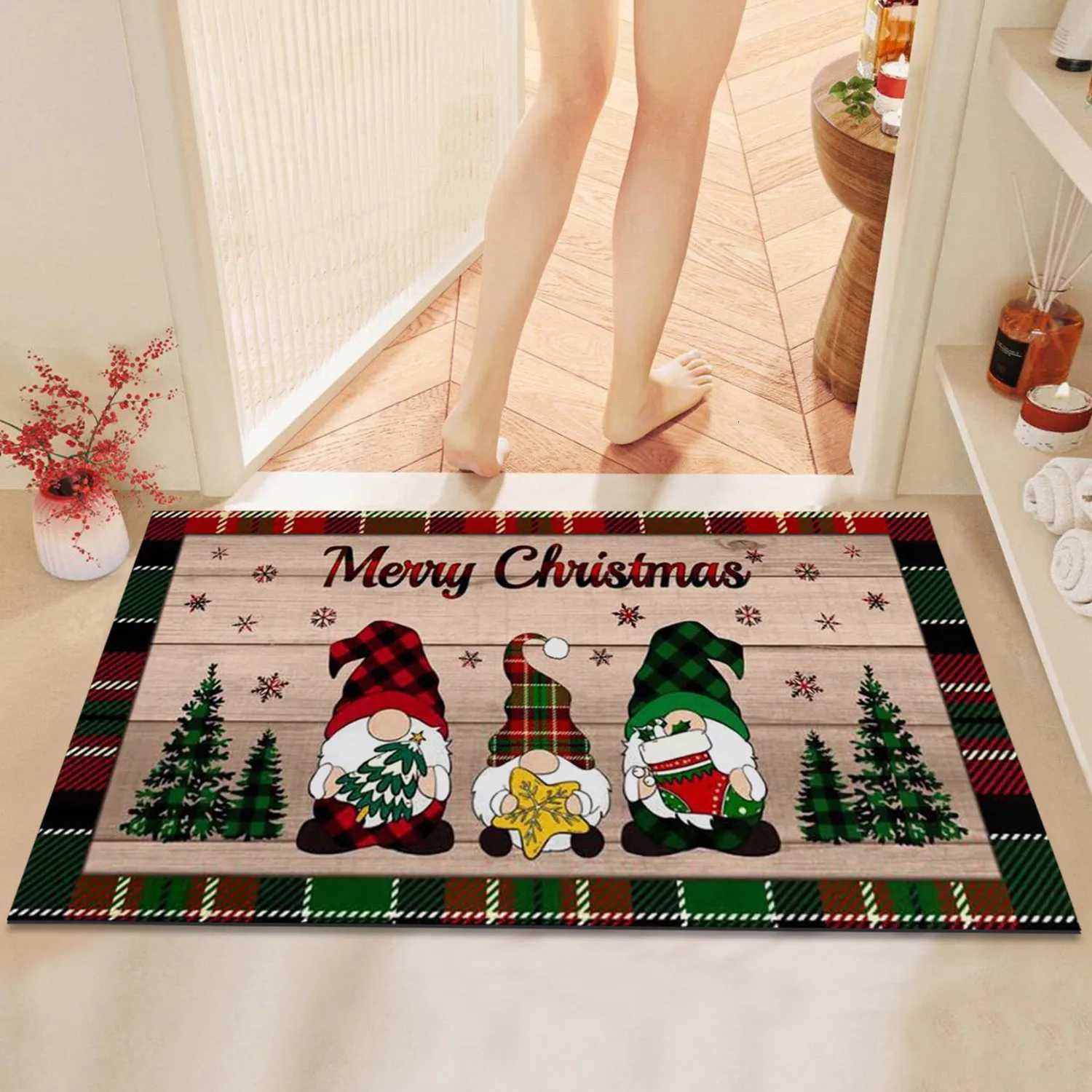 Merry Christmas Xmas Tree Pattern Kitchen Rugs Living Room Bedroom Entrance Carpets Balcony Bathroom Non-slip Floor MatsM251117