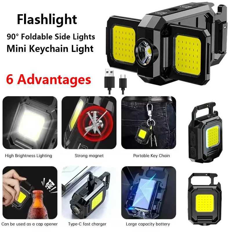 Mini Keychain Flashlight Light COB Work Light USB Rechargeable Lamp Side Lights Super Bright Portable Lanterns M251117