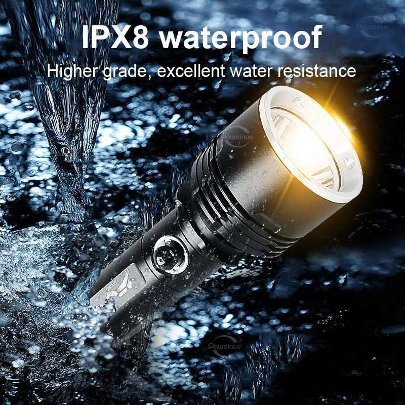 XHP190 Underwater Lantern Yellow Light 3 Modes Professional Diving Flashlight IPX8 Waterproof Underwater Searchlight Scuba Lamp M251117