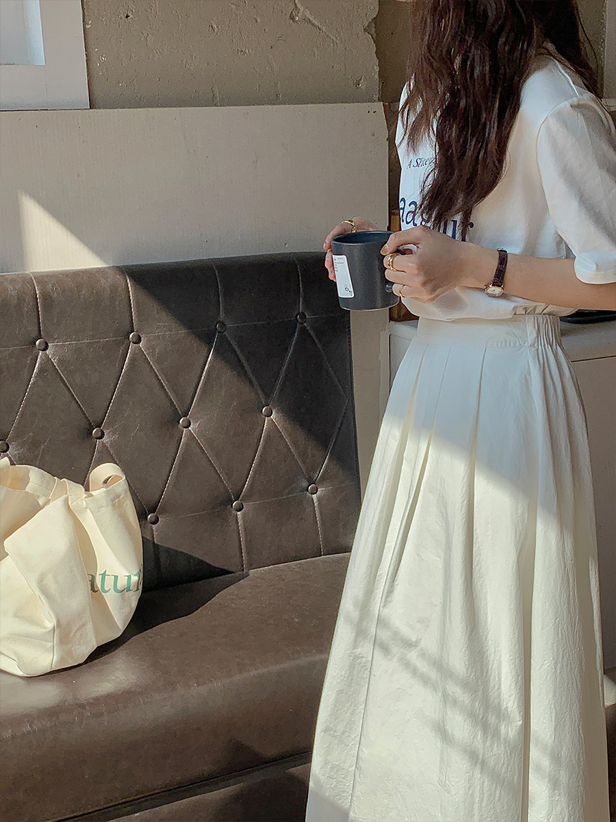H9100 High quality Little white skirt Weisong clothing 2025 spring and summer new high waist slim solid color simple A-line skirt