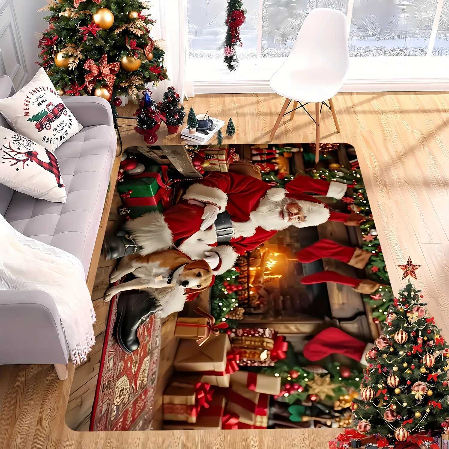Santa Claus Christmas Doormat High-Density Flannel Washable Non-Slip Rug for Indoor Outdoor Multi-Room Holiday DecorM251117