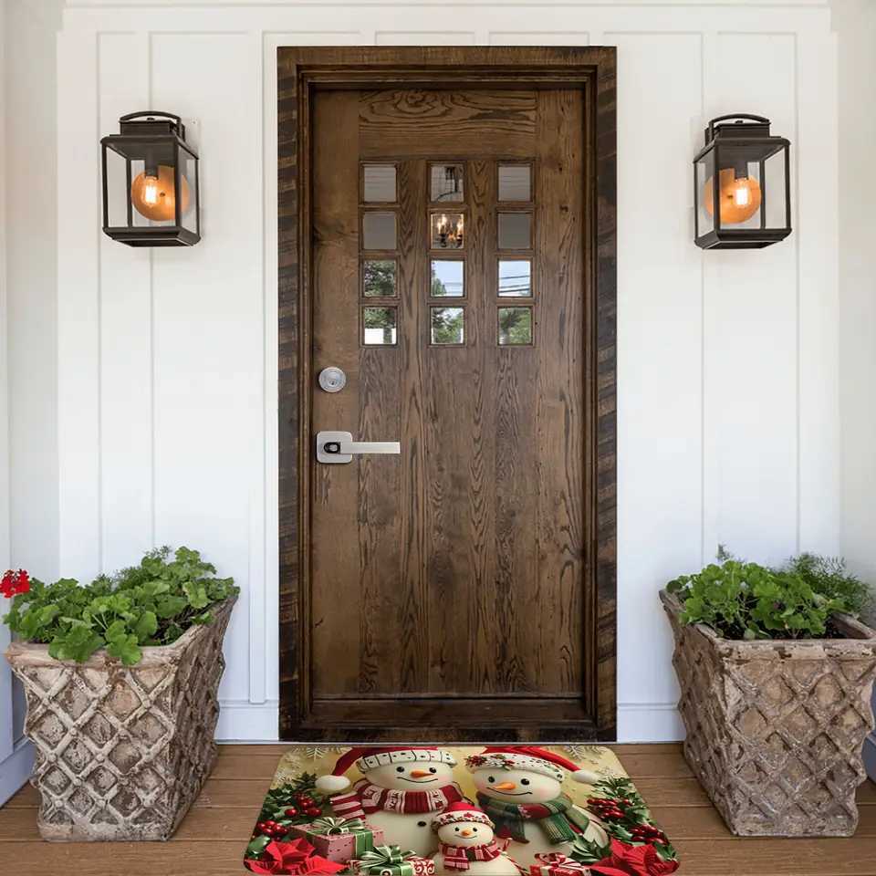 Winter Snowman Christmas Print Floor Door Kitchen Bathroom Mats Anti-Slip Outdoor Doormat Garden Entrance Carpet RugM251117