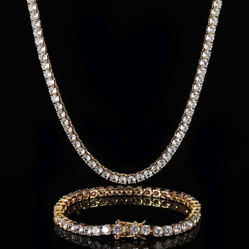 Moissanite 3MM High Quality Diamond Tennis Bracelet Iced Out CZ Stone 18k Gold Plated Tennis Chain Jewelry for Women
