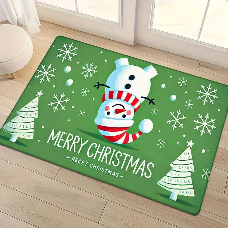 Flannel Thickness Mat - 1pc Door Mat Winter Christmas Snowman Skid Resistant Mat Comfortable Floor Mat Merry ChristmM251117