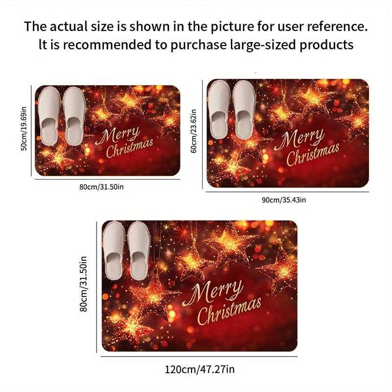 Christmas Star Flannel Door Mat Carpet Five-Pointed Star Merry Christmas Print Non-Slip for Kitchen Living Room DecorM251117