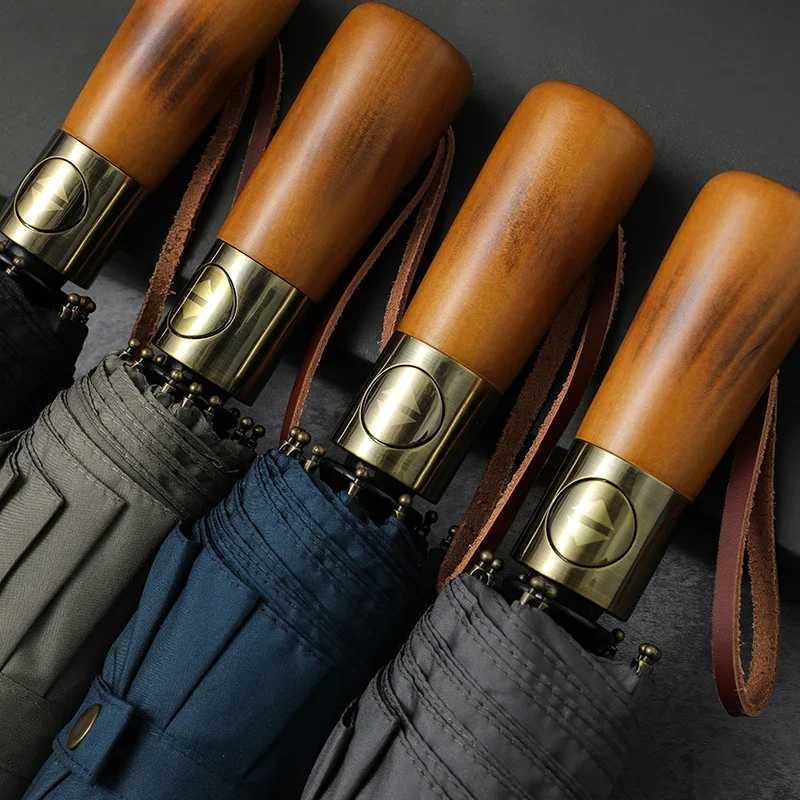 Parachase Automatic Umbrella Rain Women Men 115cm Double Layer Windproof Umbrella Wood Handle 10 Ribs Umbrellas Paraguas C251117